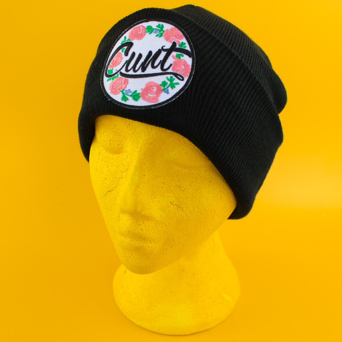 Cunt Floral Patch Black Beanie | Extreme Largeness Wholesale