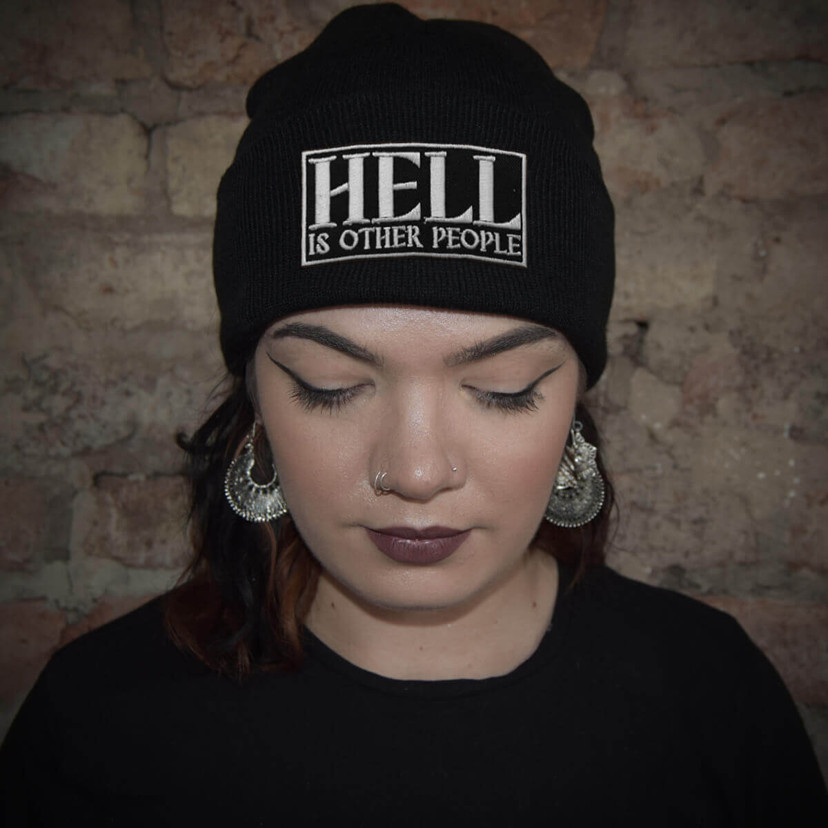 HELL IS OTHER PEOPLE PATCH BLACK BEANIE - PACK OF 3 - Extreme Largeness Wholesale