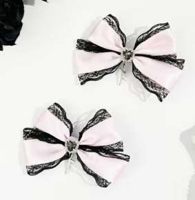 ACCS159 Hair Clip Small Bows With Crosses Pink (Pair) - Extreme Largeness Wholesale