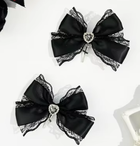 ACCS158 Hair Clip Small Bows With Crosses Black (Pair) - Extreme Largeness Wholesale