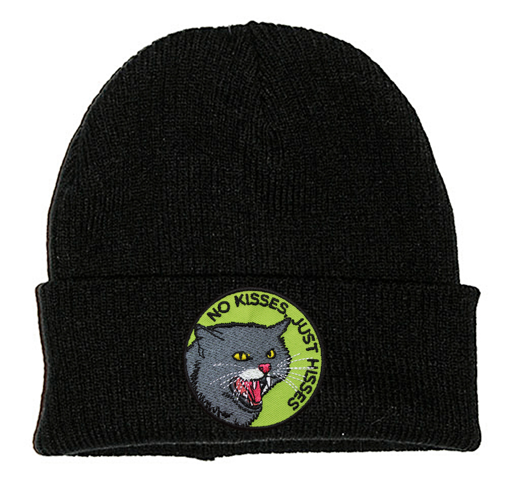 NO KISSES, JUST HISSES PATCH BLACK BEANIE - PACK OF 3 - Extreme Largeness Wholesale