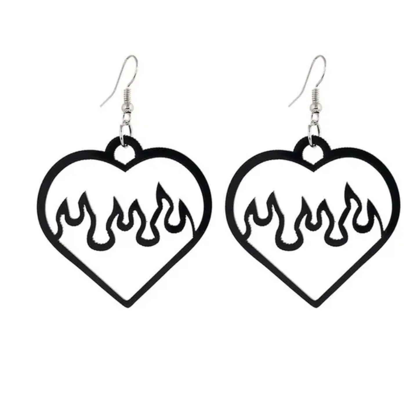 *ER578 Flames In A Heart Earrings Black - Extreme Largeness Wholesale