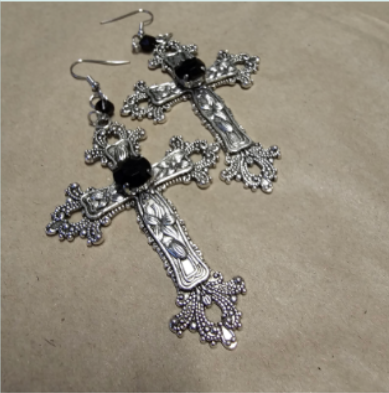 ER723 Large Cross With Black Gem Earrings - Extreme Largeness Wholesale
