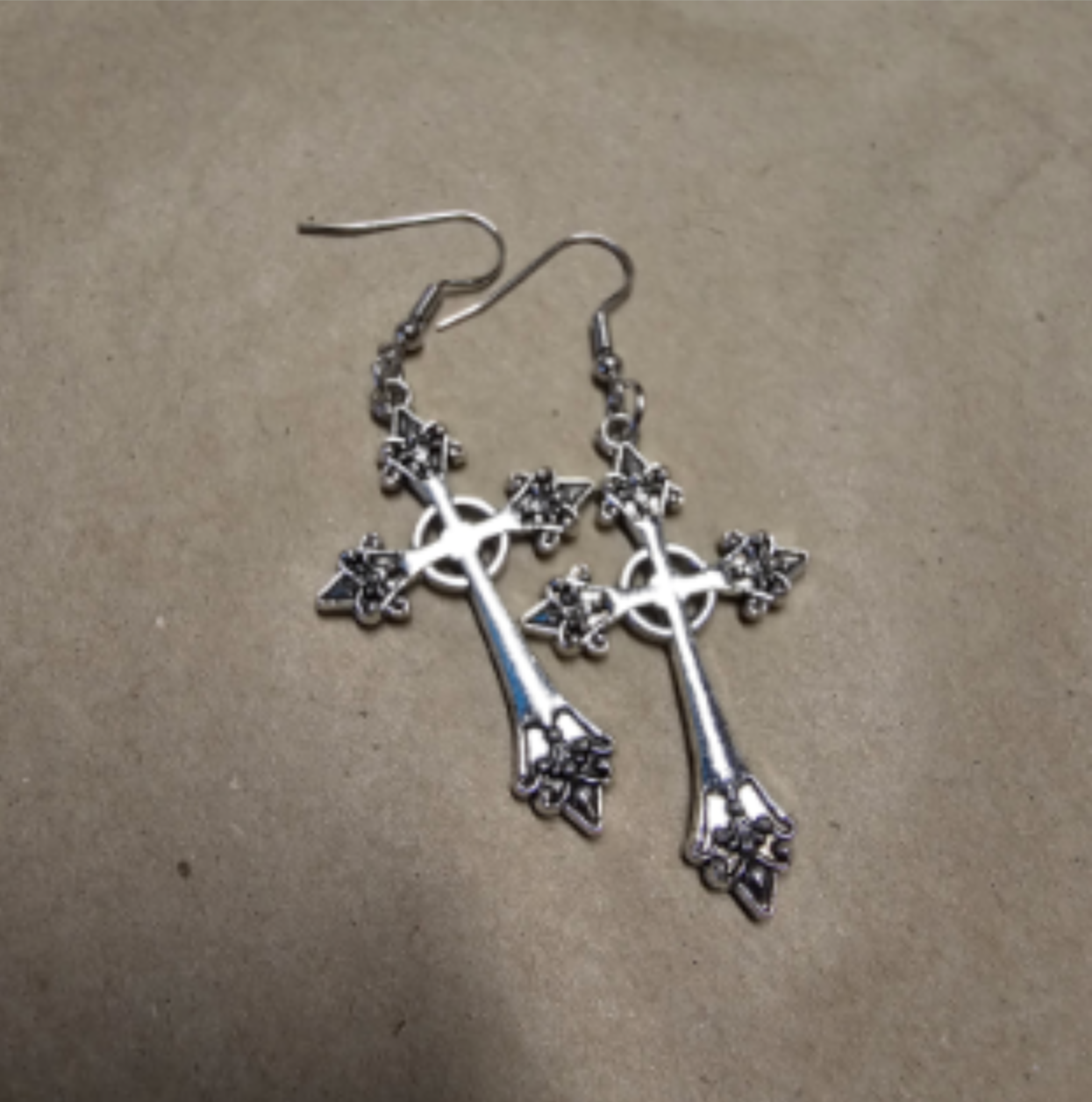ER727 Plain Silver Gothic Cross Earrings 2 - Extreme Largeness Wholesale