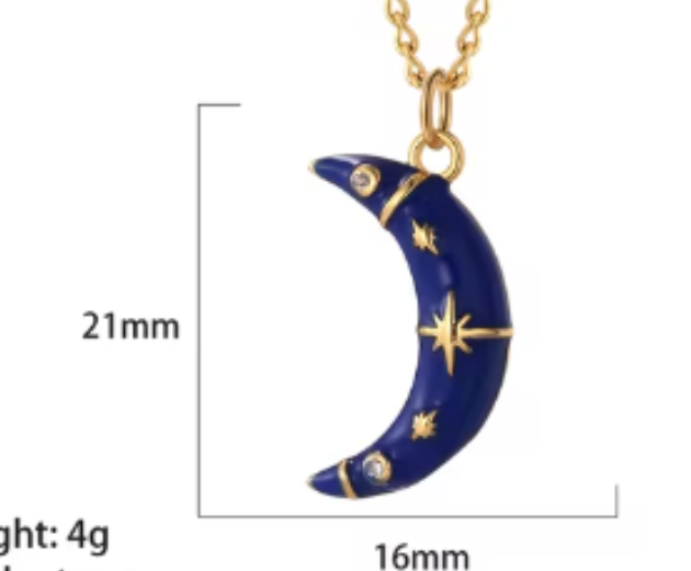 LNK438 Crescent Moon Necklace Gold/Dark Blue - Extreme Largeness Wholesale
