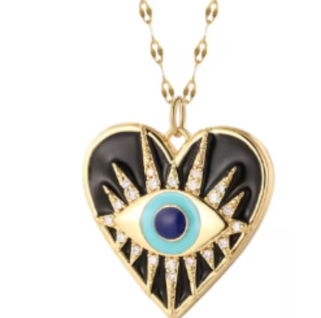 *LNK431 Heart Eye Necklace Black/Gold - Extreme Largeness Wholesale