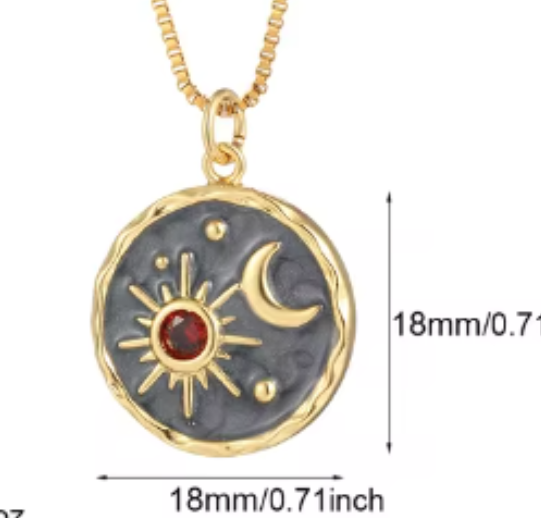 LNK430 Red Sun & Moon Necklace Grey/Gold - Extreme Largeness Wholesale