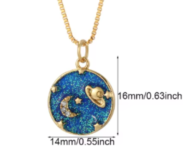 LNK427 Round Planet Necklace Gold/Blue - Extreme Largeness Wholesale