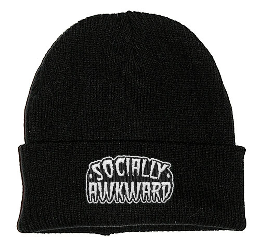 SOCIALLY AWKWARD PATCH BLACK BEANIE - PACK OF 3 - Extreme Largeness Wholesale