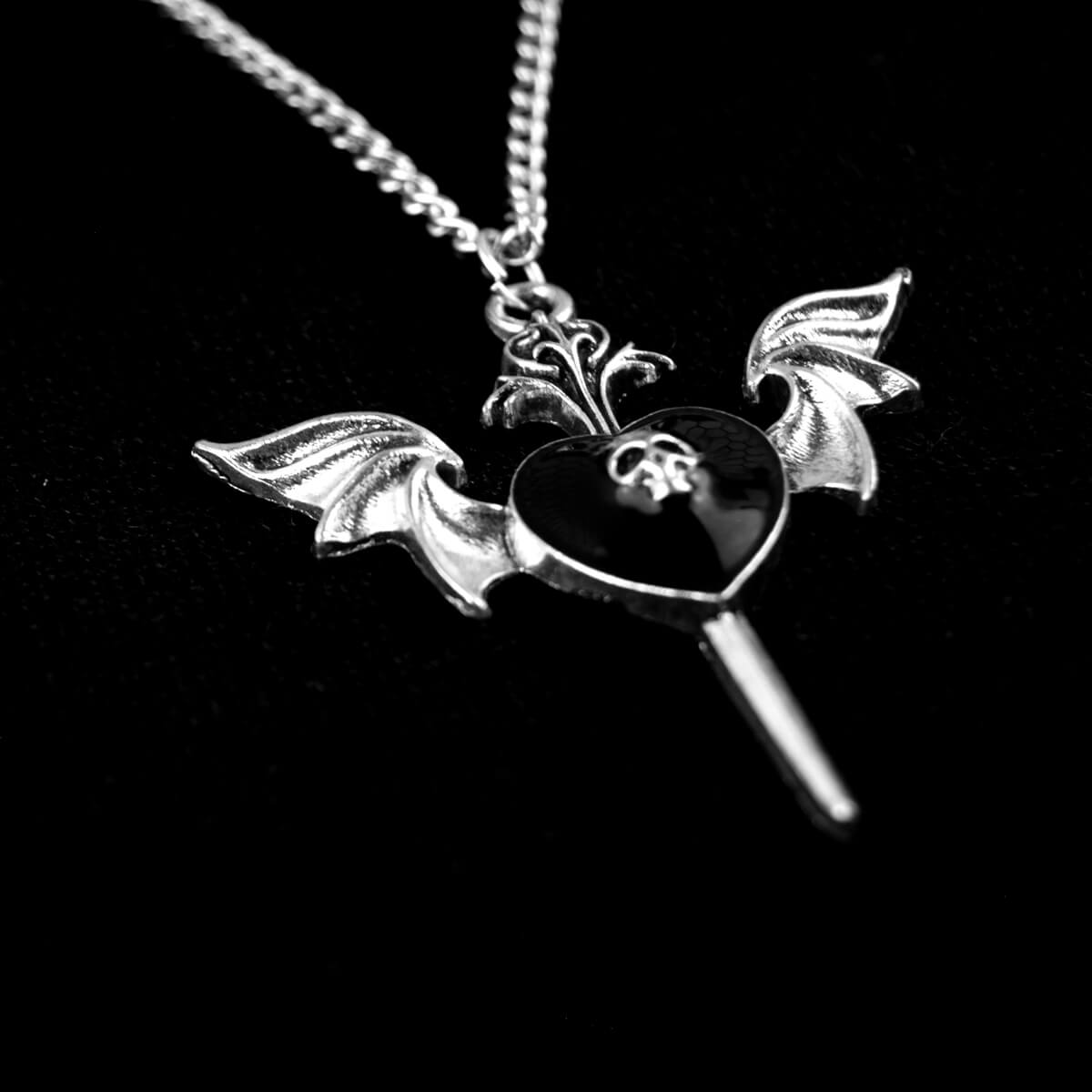 BLACK WINGED HEART SWORD NECKLACE - PACK OF 5 - Extreme Largeness Wholesale