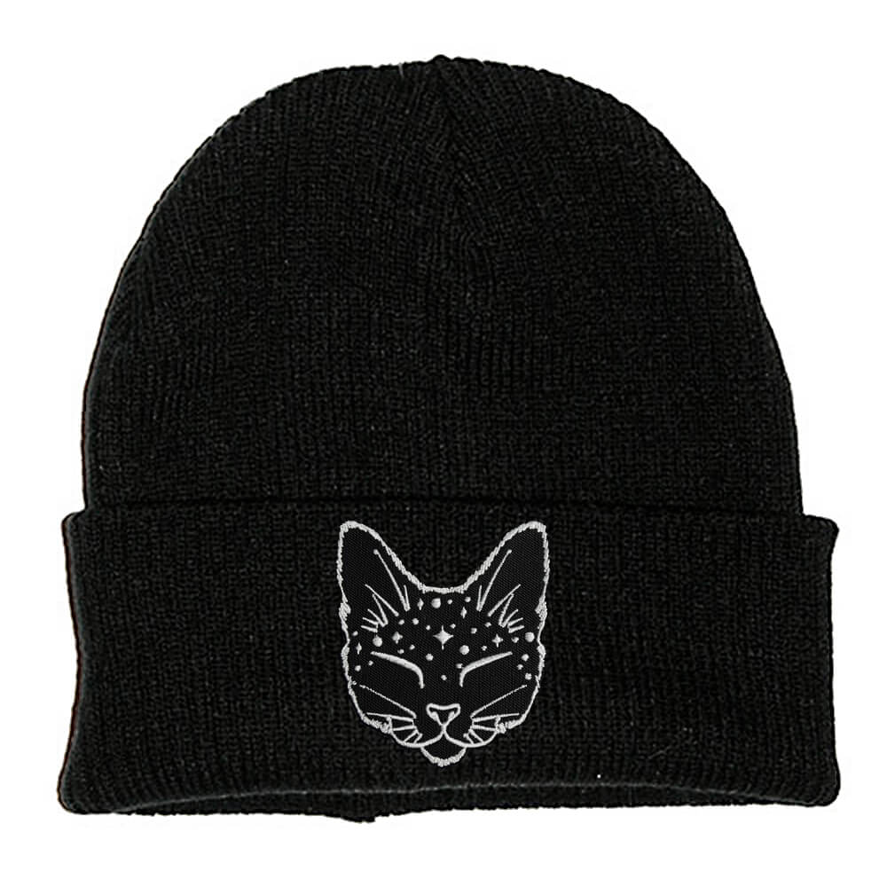 COSMIC CAT PATCH BLACK BEANIE - PACK OF 3 - Extreme Largeness Wholesale
