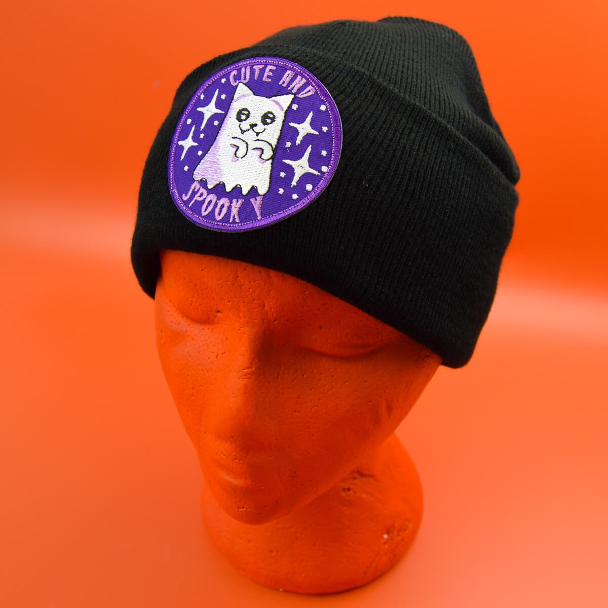 CUTE AND SPOOKY PATCH BLACK BEANIE - PACK OF 3 - Extreme Largeness Wholesale
