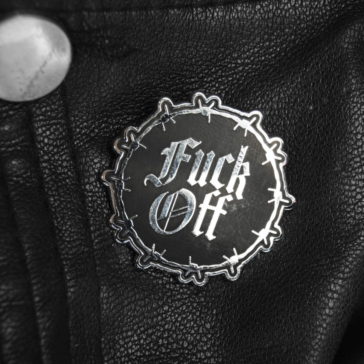 FUCK OFF GOTHIC ENAMEL PIN - PACK OF 5 - Extreme Largeness Wholesale