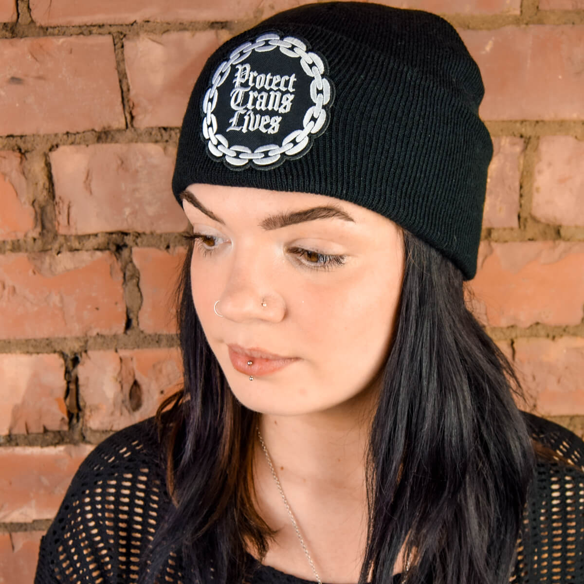 PROTECT TRANS LIVES GOTHIC BLACK BEANIE - PACK OF 3 - Extreme Largeness Wholesale