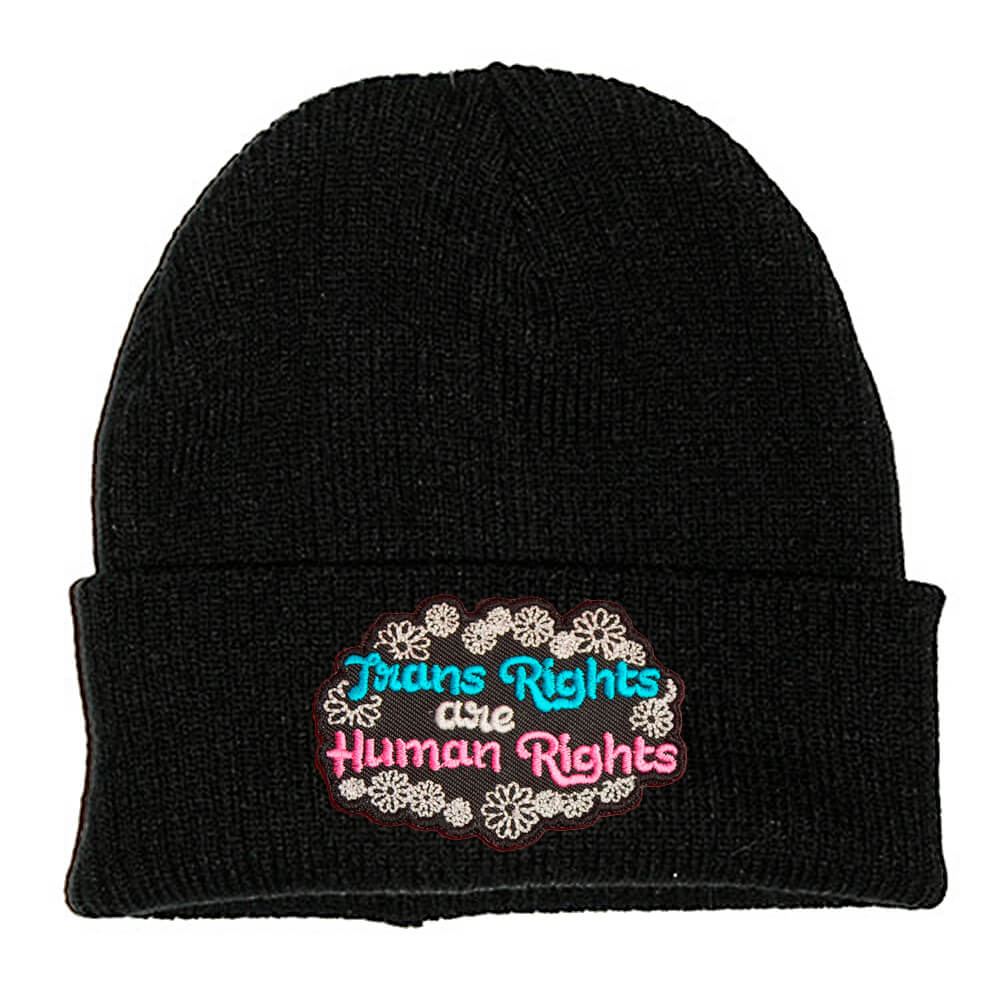 TRANS RIGHTS ARE HUMAN RIGHTS PATCH BLACK BEANIE - PACK OF 3 - Extreme Largeness Wholesale