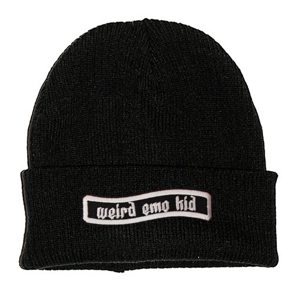 WEIRD EMO KID PATCH BLACK BEANIE - PACK OF 3 - Extreme Largeness Wholesale