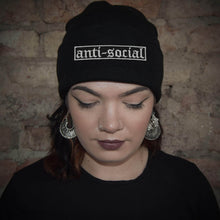 Anti-social Gothic Patch Black Beanie | Extreme Largeness Wholesale