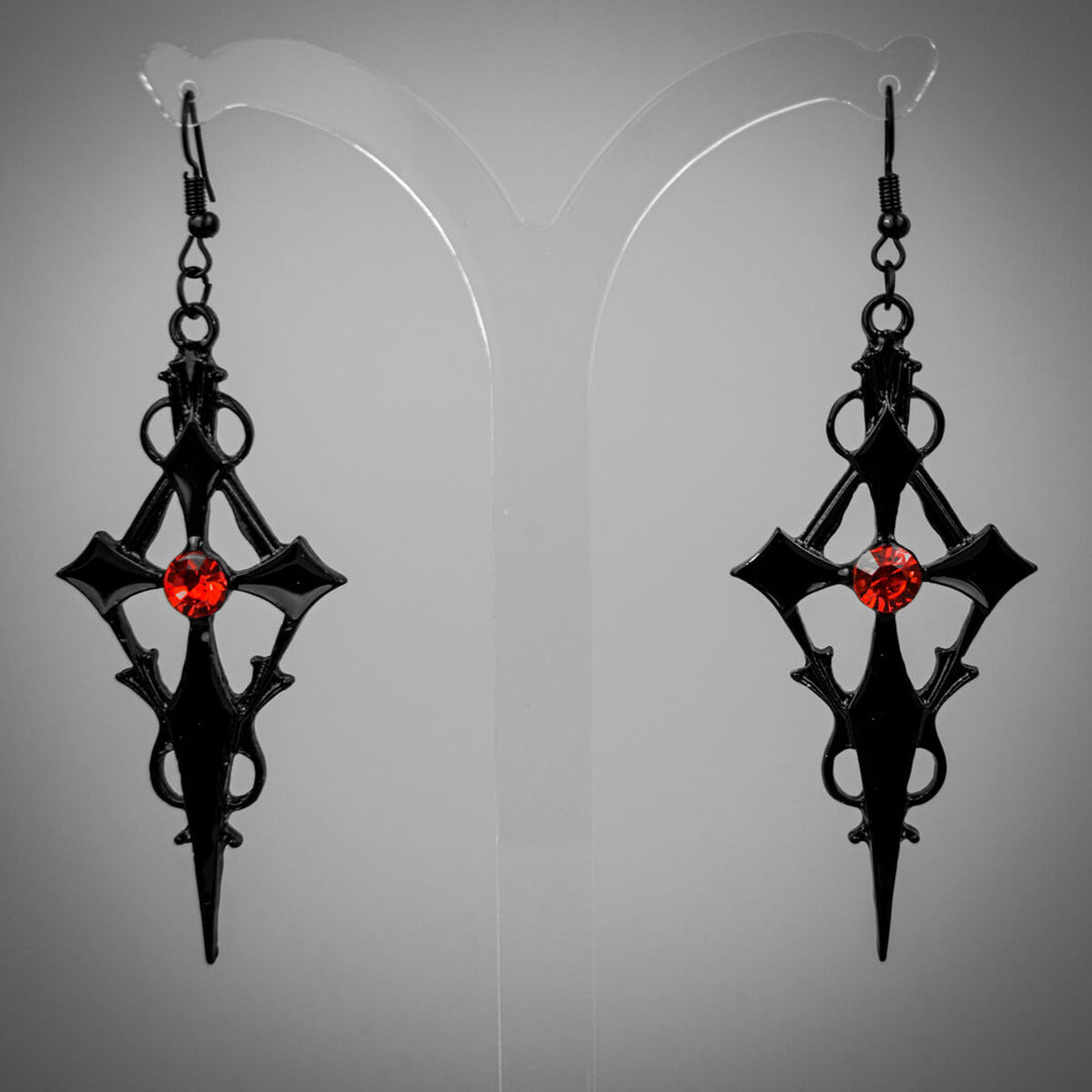 Black Cross Red Stone Earrings | Extreme Largeness Wholesale
