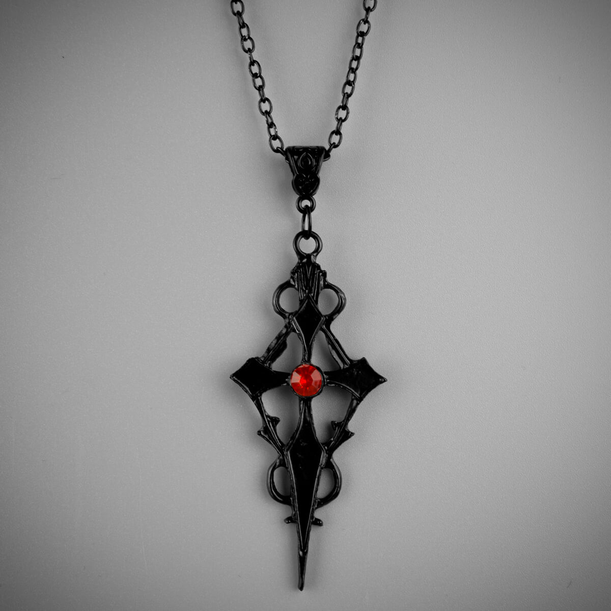 LNK227 Black Cross Red Stone Necklace