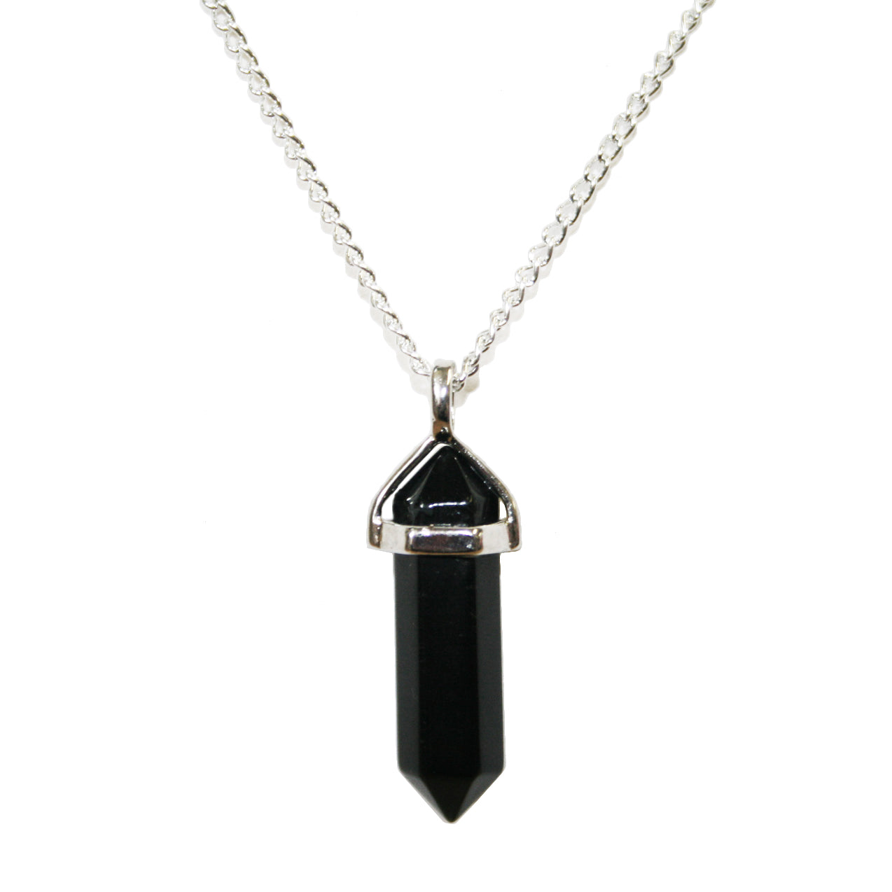 LNK137 Crystal Chain Obsidian Silver