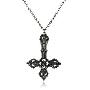 BLACK INVERTED CROSS ON SILVER CHAIN NECKLACE - PACK OF 5