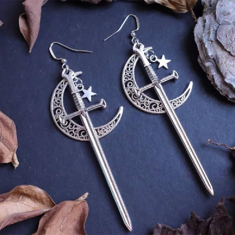 ER359 Sword & Moon Earrings