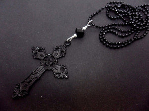 BLACK CROSS ON BLACK BALL CHAIN NECKLACE - PACK OF 5