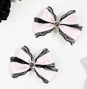 ACCS159 Hair Clip Small Bows With Crosses Pink (Pair)