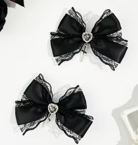 ACCS158 Hair Clip Small Bows With Crosses Black (Pair)