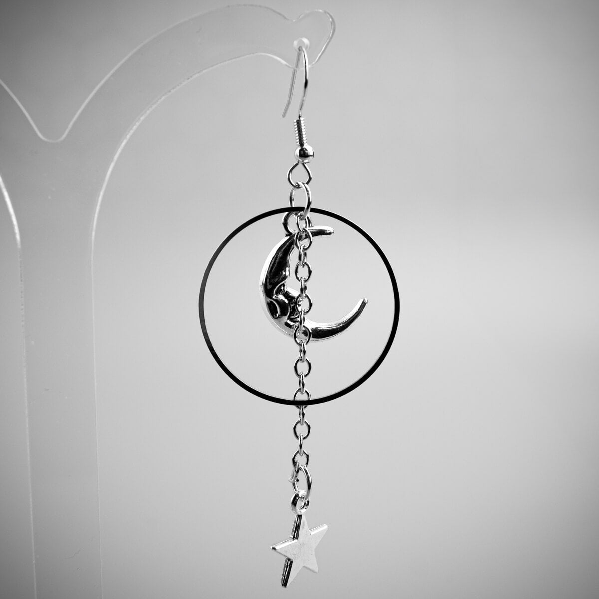 ER418 Moon & Star On Chain Earrings