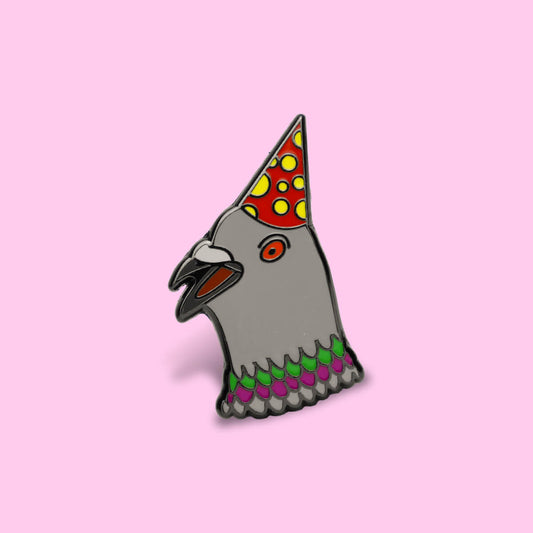 Party Pigeon Enamel Pin • Extreme Largeness Wholesale