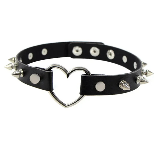 LNK245 1 Row Spikes & Heart Choker