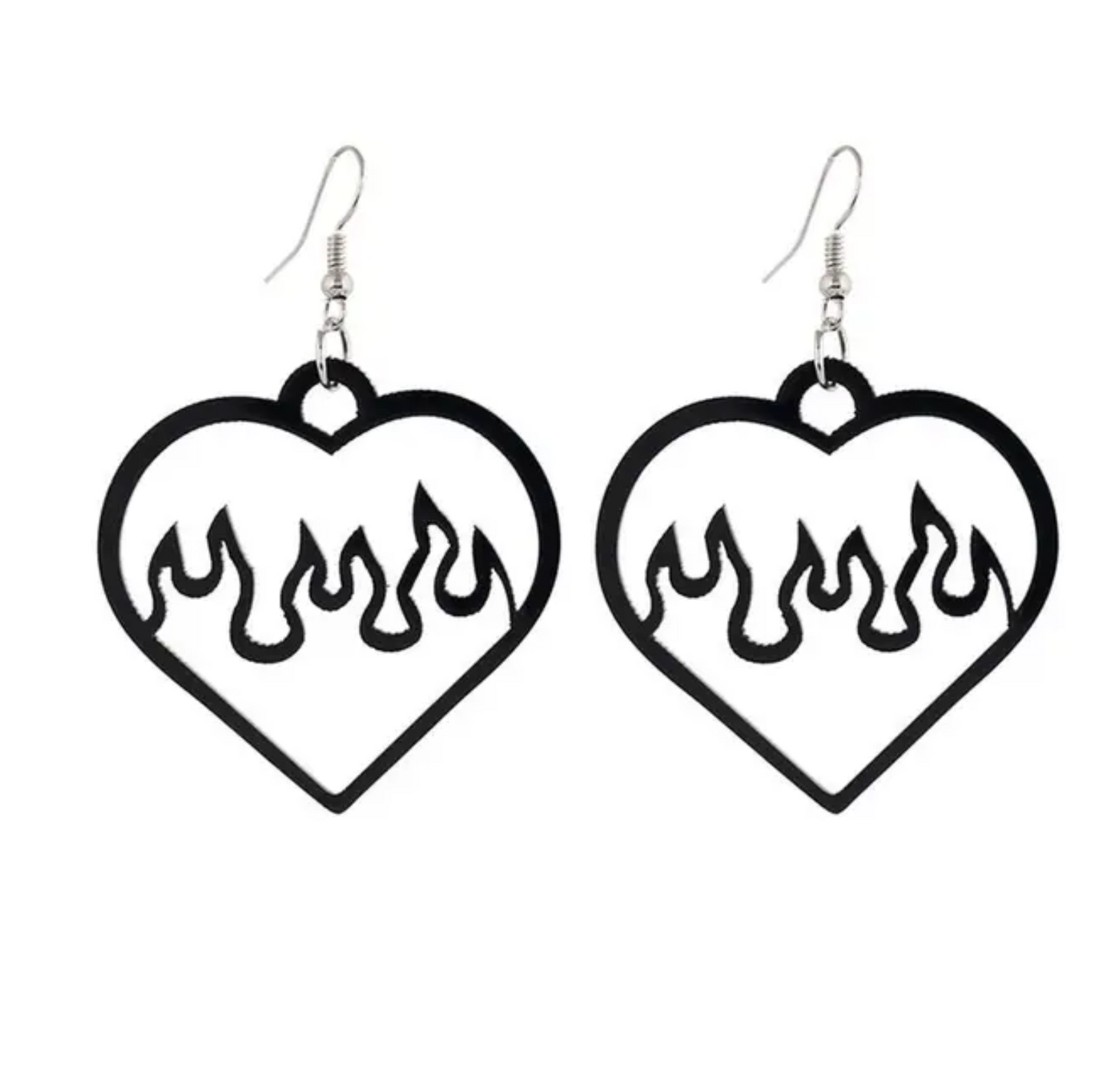 ER578 Flames In A Heart Earrings Black