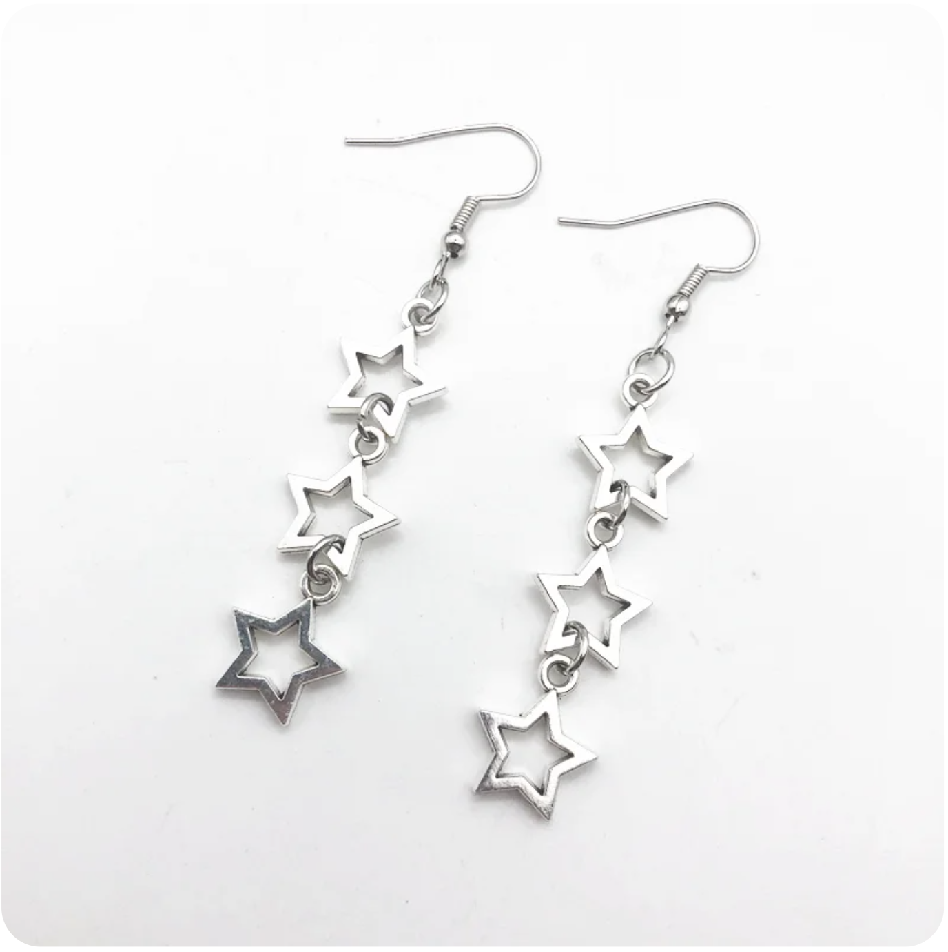 ER716 3 Stars Dangly Earrings Silver