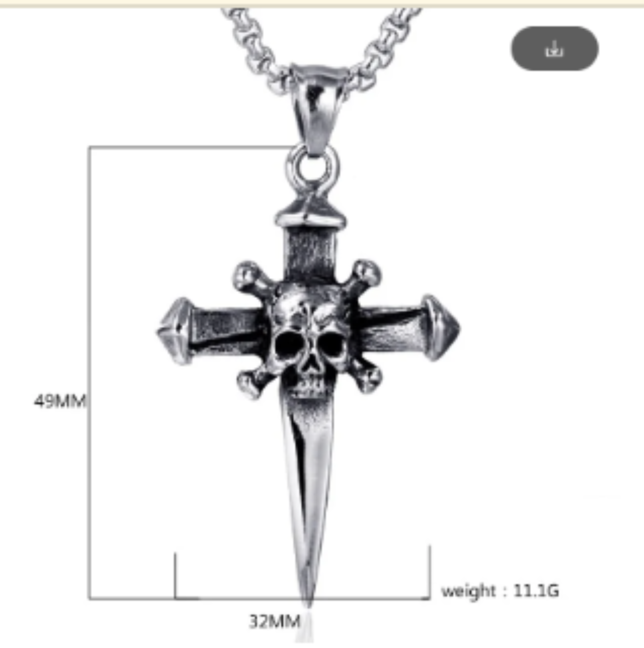 LNK451 Dagger Cross With Skull Necklace