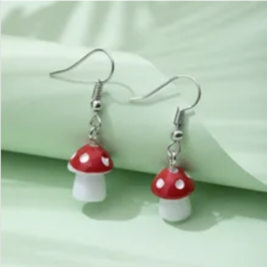 ER622 Mini Mushroom Earrings Red