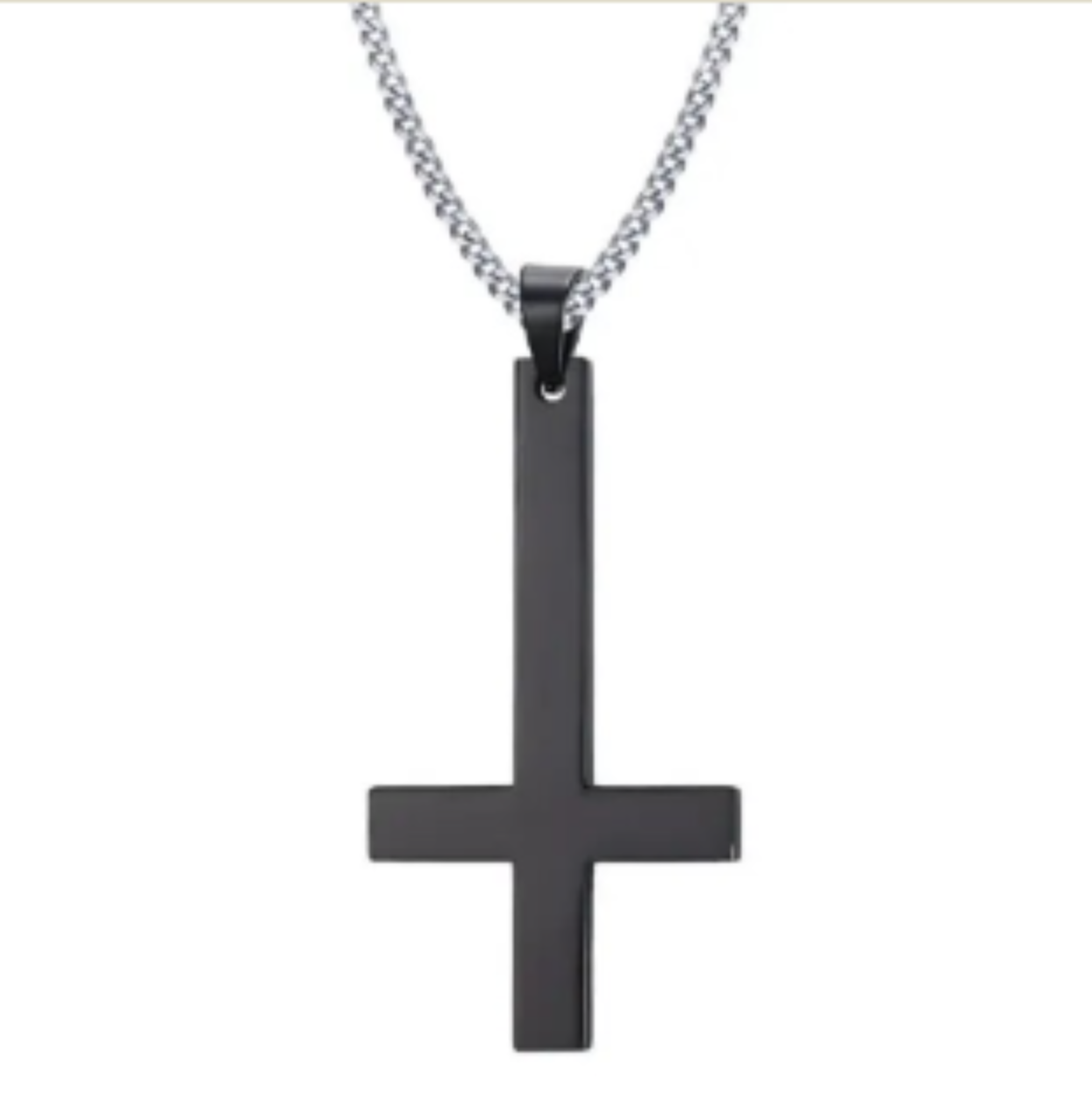 LNK294 Inverted Cross Necklace Black