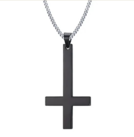 LNK294 Inverted Cross Necklace Black