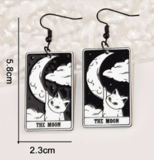 ER931 Cat Tarot Earrings - The Moon