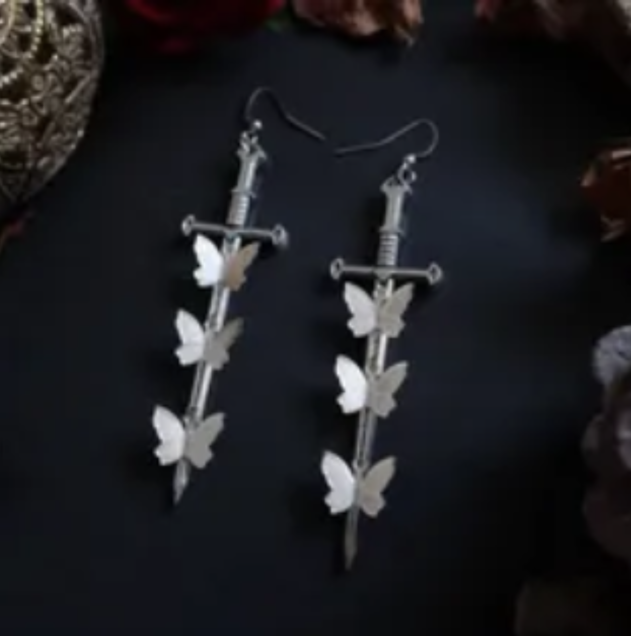 ER782 Butterfly Sword Earrings Silver