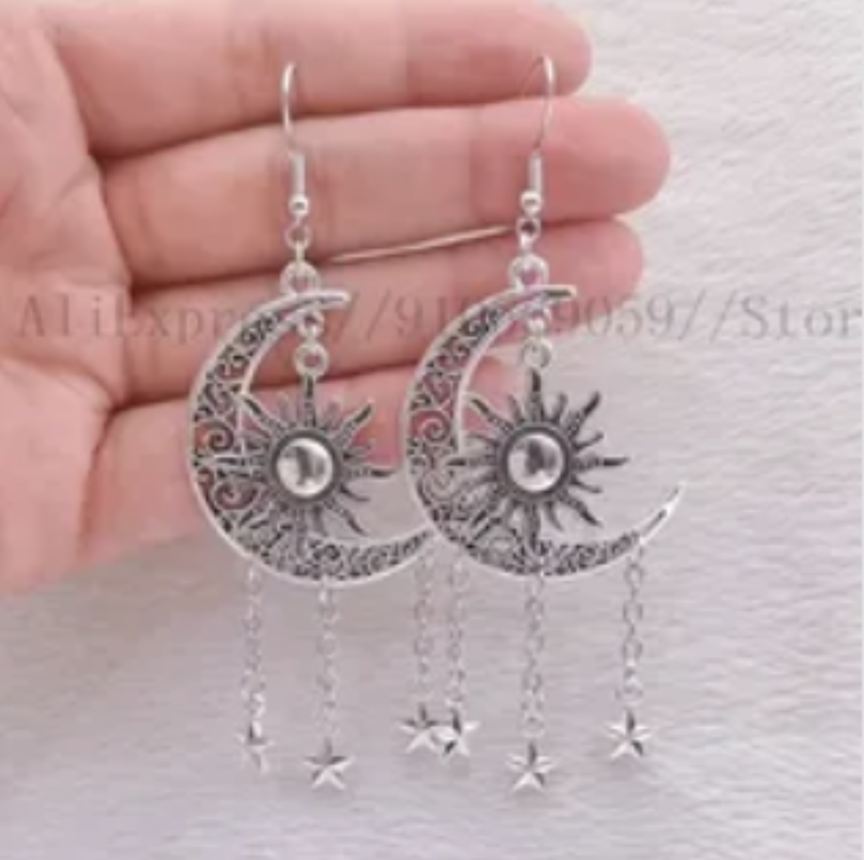 ER764 Filigree Moon Sun & Stars Earrings