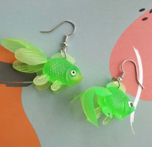 ER593 Goldfish Earrings Green