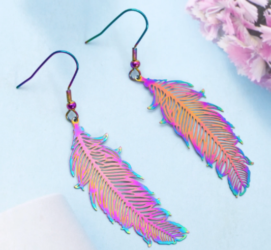 ER918 Feather Earrings Iridescent