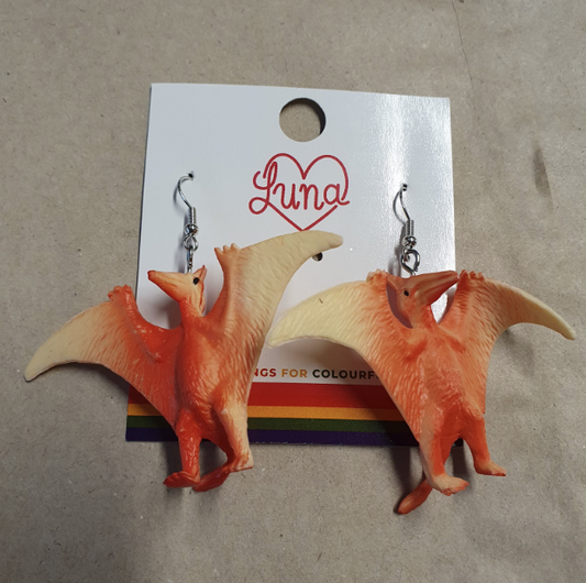 *ER553 Dino Earrings Pterodactyl (Orange)