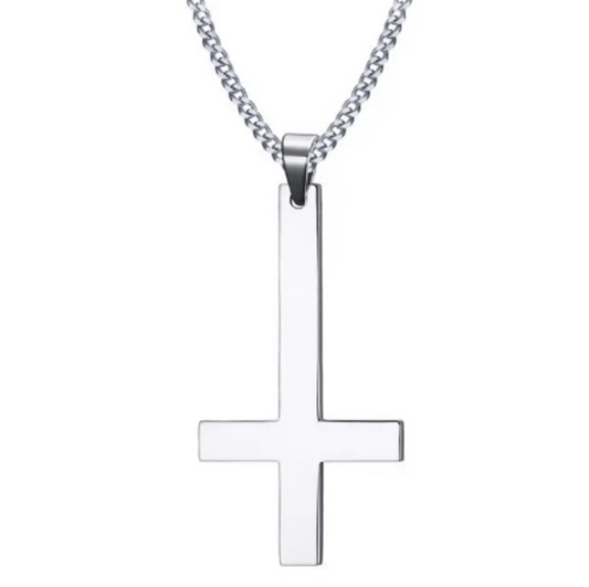 LNK293 Inverted Cross Necklace Silver