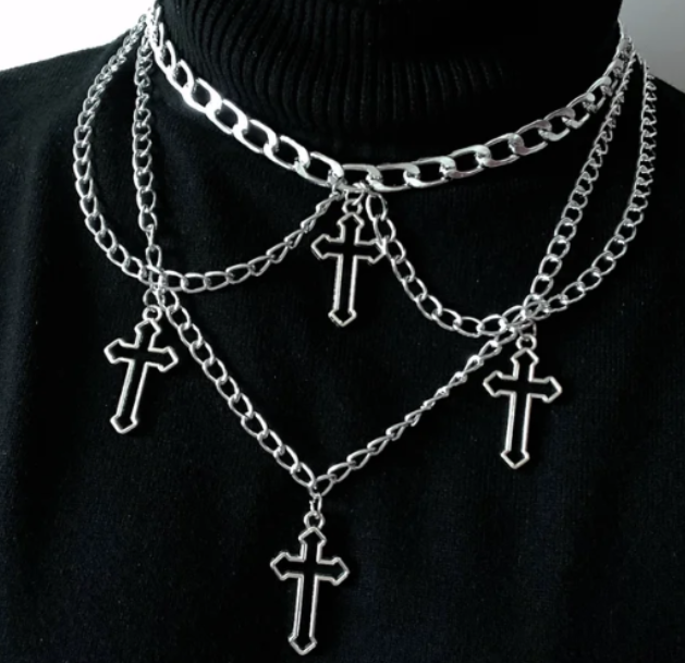 LNK354 4 Hollow Crosses Choker OC