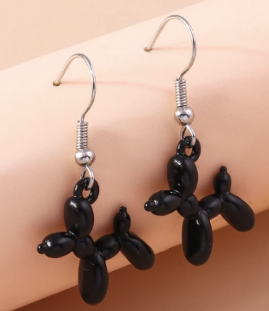 ER791 Balloon Dog Earrings Black