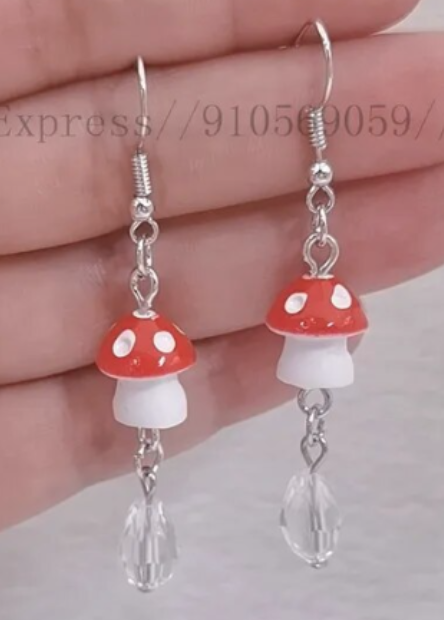 ER648 Single Mushroom Crystal Drop Earrings