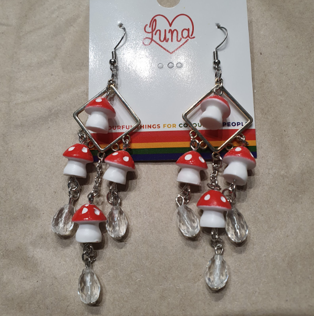 ER488 4 Mushrooms With Crystals Earrings