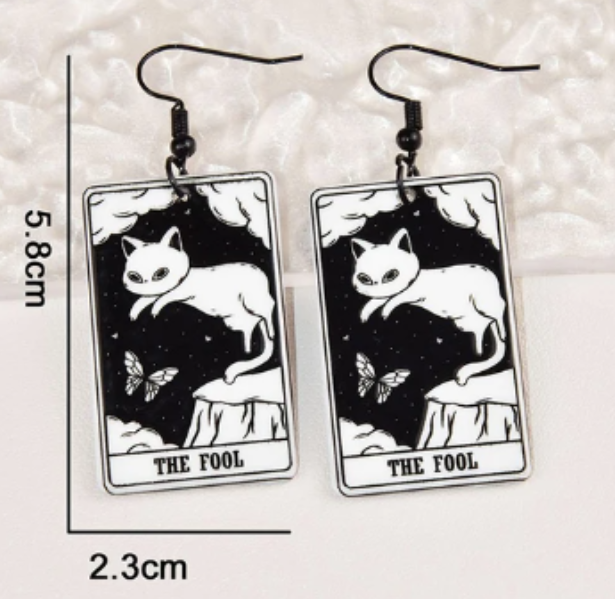 ER925 Cat Tarot Earrings - The Fool